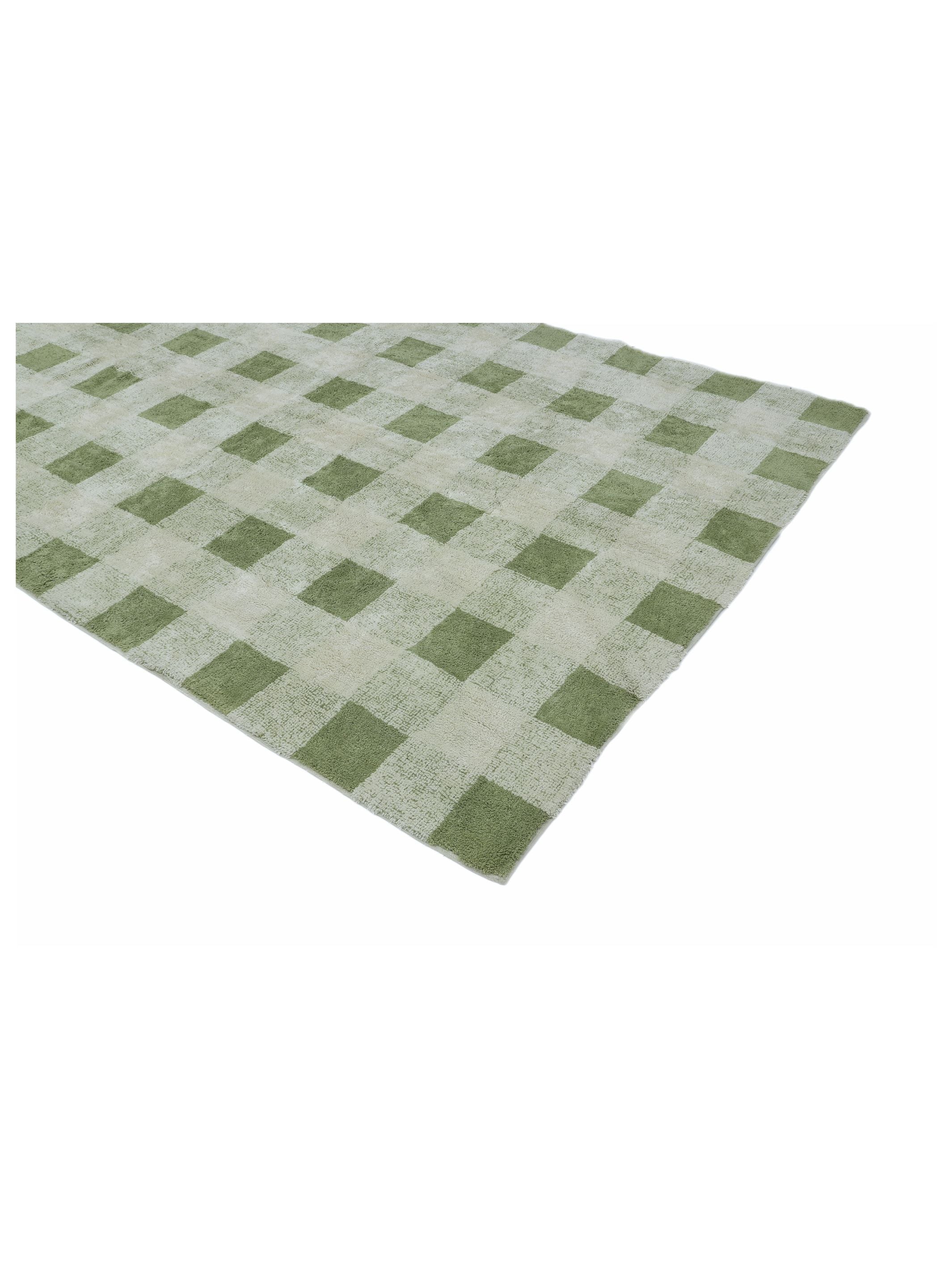 Green checkered rug on a white background