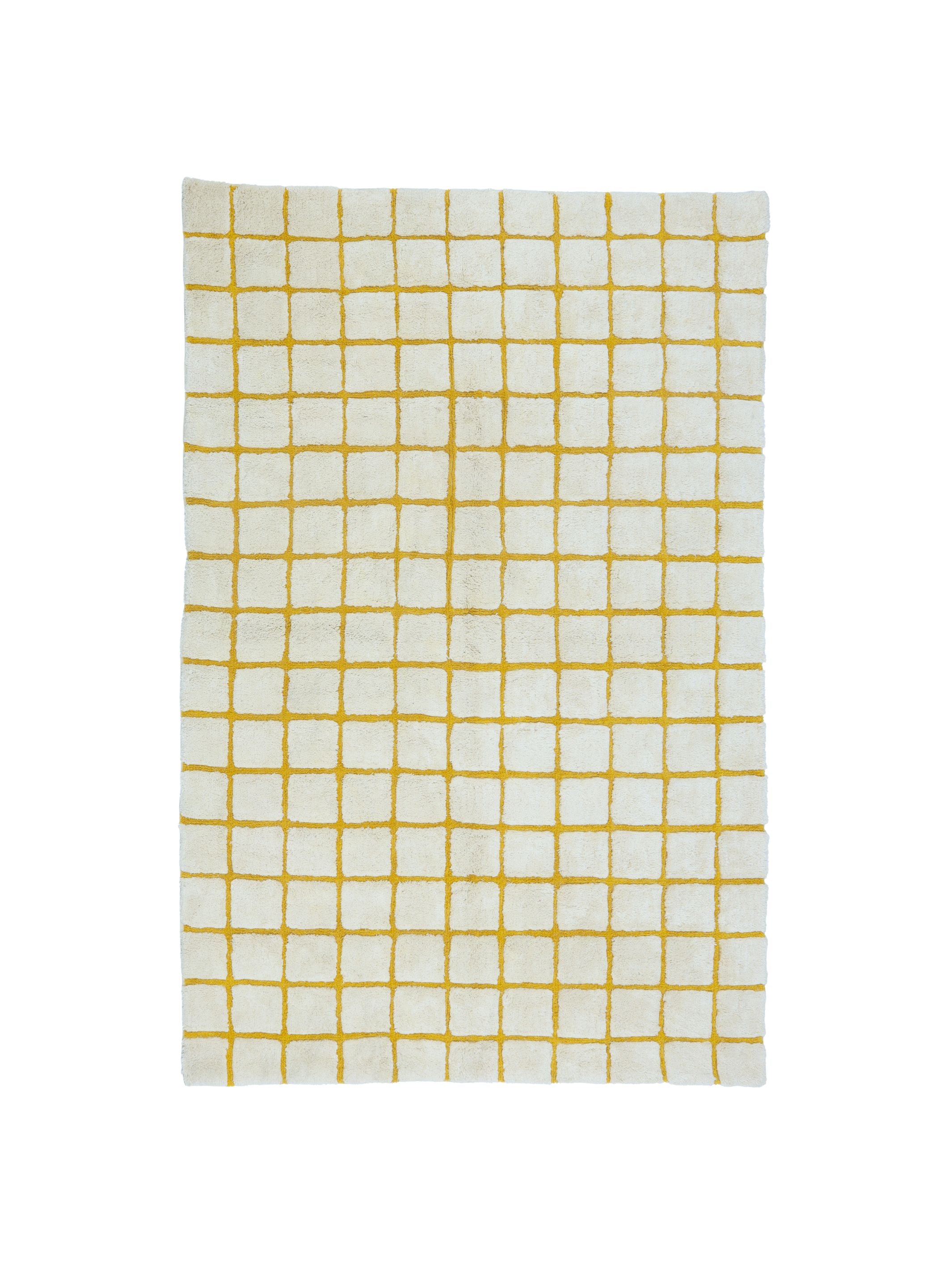 Natural rug with mustard yellow grid details