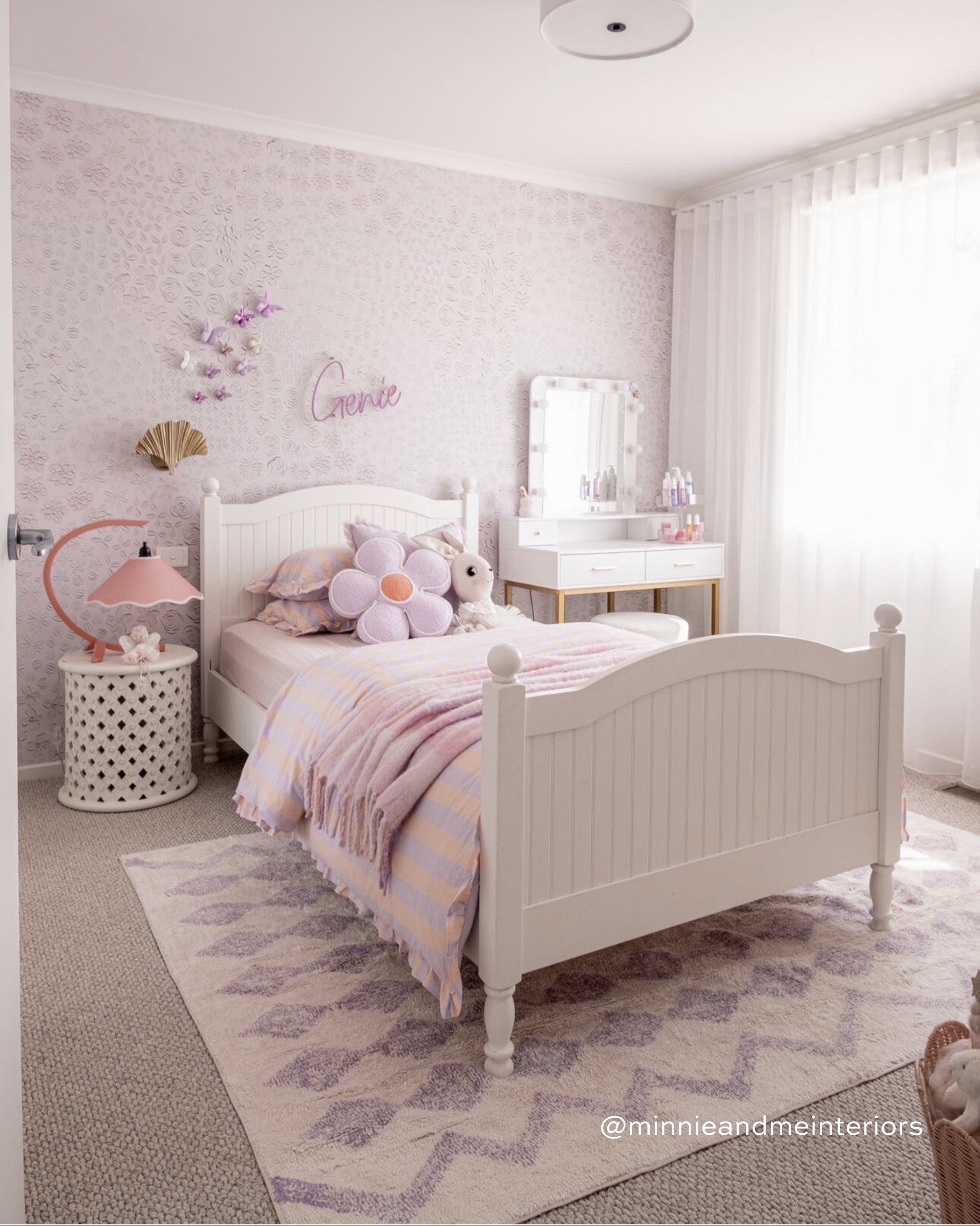 Lavender purple girls room with purple diamond rug
