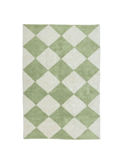 Natural rug with sage green checker details