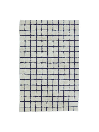Natural rug with dark blue grid details